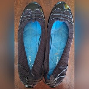 Anne Vittadini Black Mesh Flats with Patent Accents